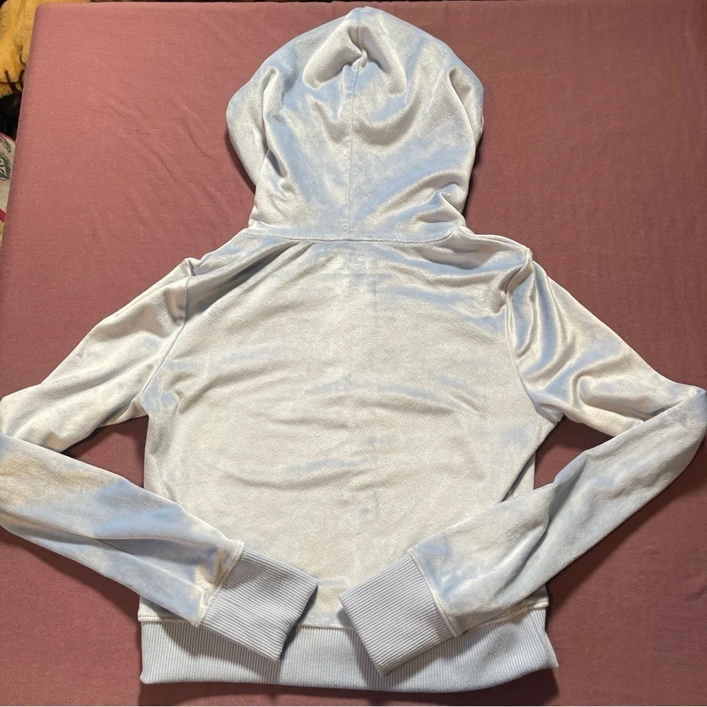 Aerie Dreamy Velour Cropped Hoodie in Baby Blue - Size XS Full Zip Light Jacket